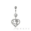 316L SURGICAL STEEL MOM HEART DANGLE BELLY BUTTON NAVEL RING 